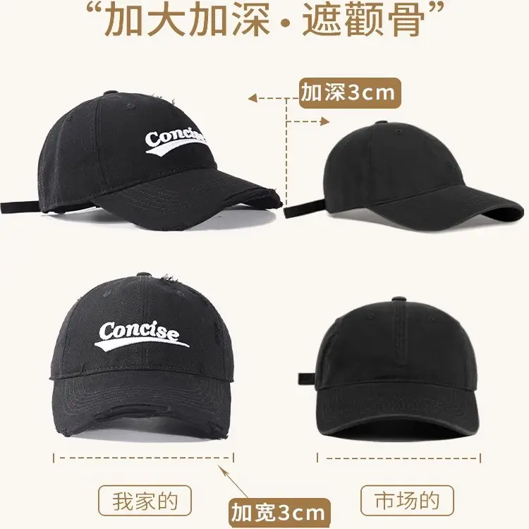 Women Wide Brim Baseball Cap 2025 Summer Distressed Korean Style - Image 8