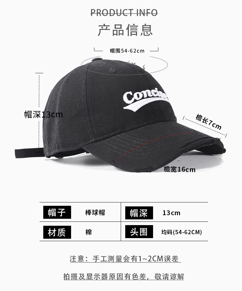 Women Wide Brim Baseball Cap 2025 Summer Distressed Korean Style β feature 1