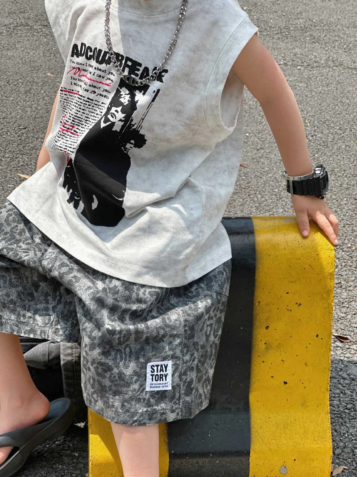 2025 Summer Boys American Streetwear Suit Sleeveless T-Shirt Leopard Print Shorts — feature 10