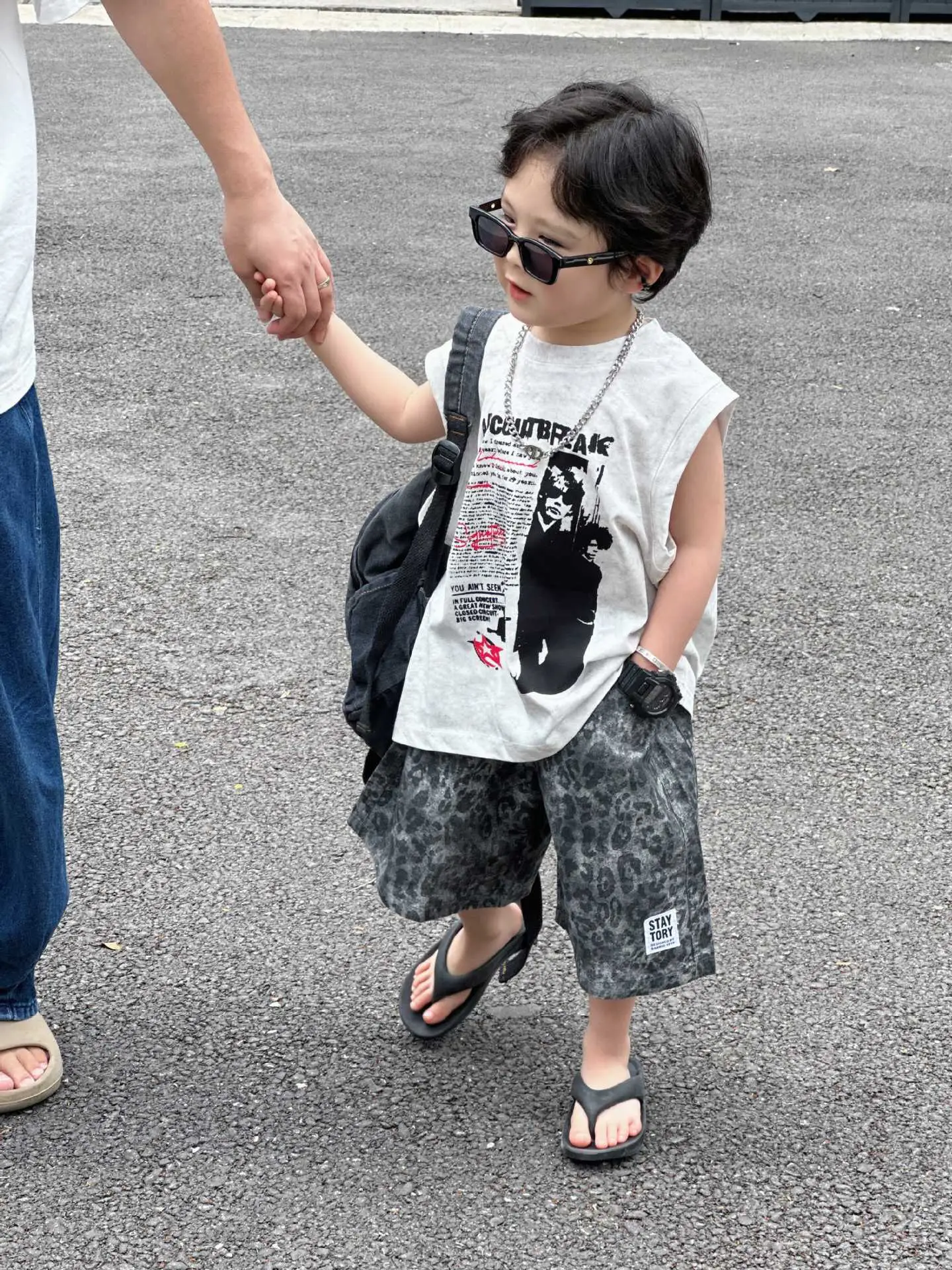 2025 Summer Boys American Streetwear Suit Sleeveless T-Shirt Leopard Print Shorts — feature 2