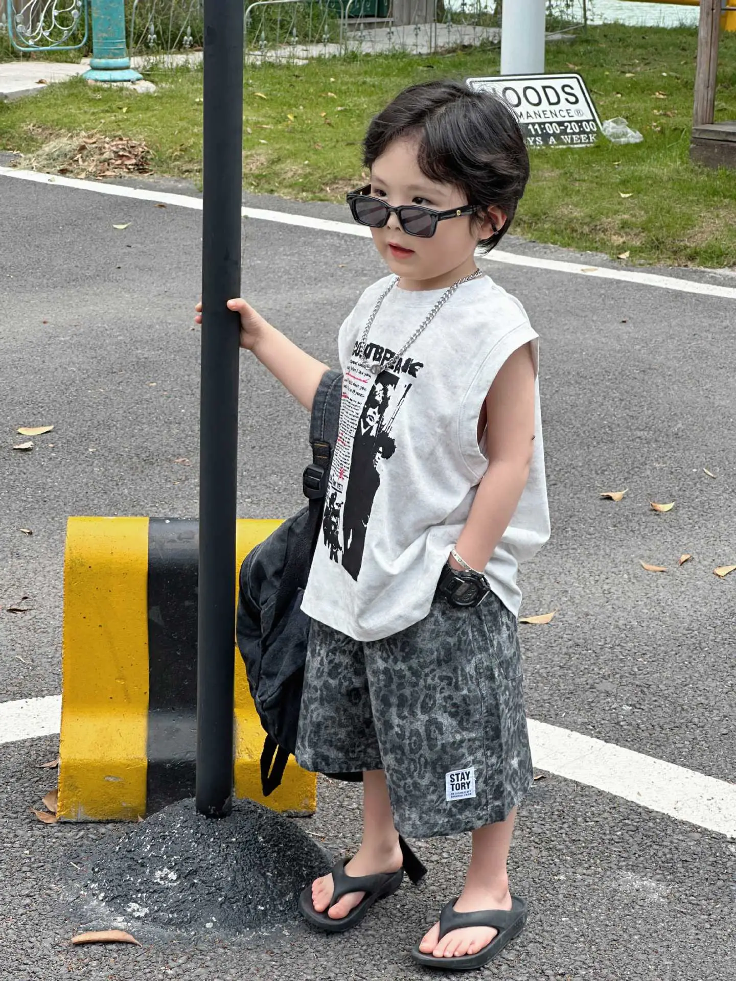 2025 Summer Boys American Streetwear Suit Sleeveless T-Shirt Leopard Print Shorts — feature 4