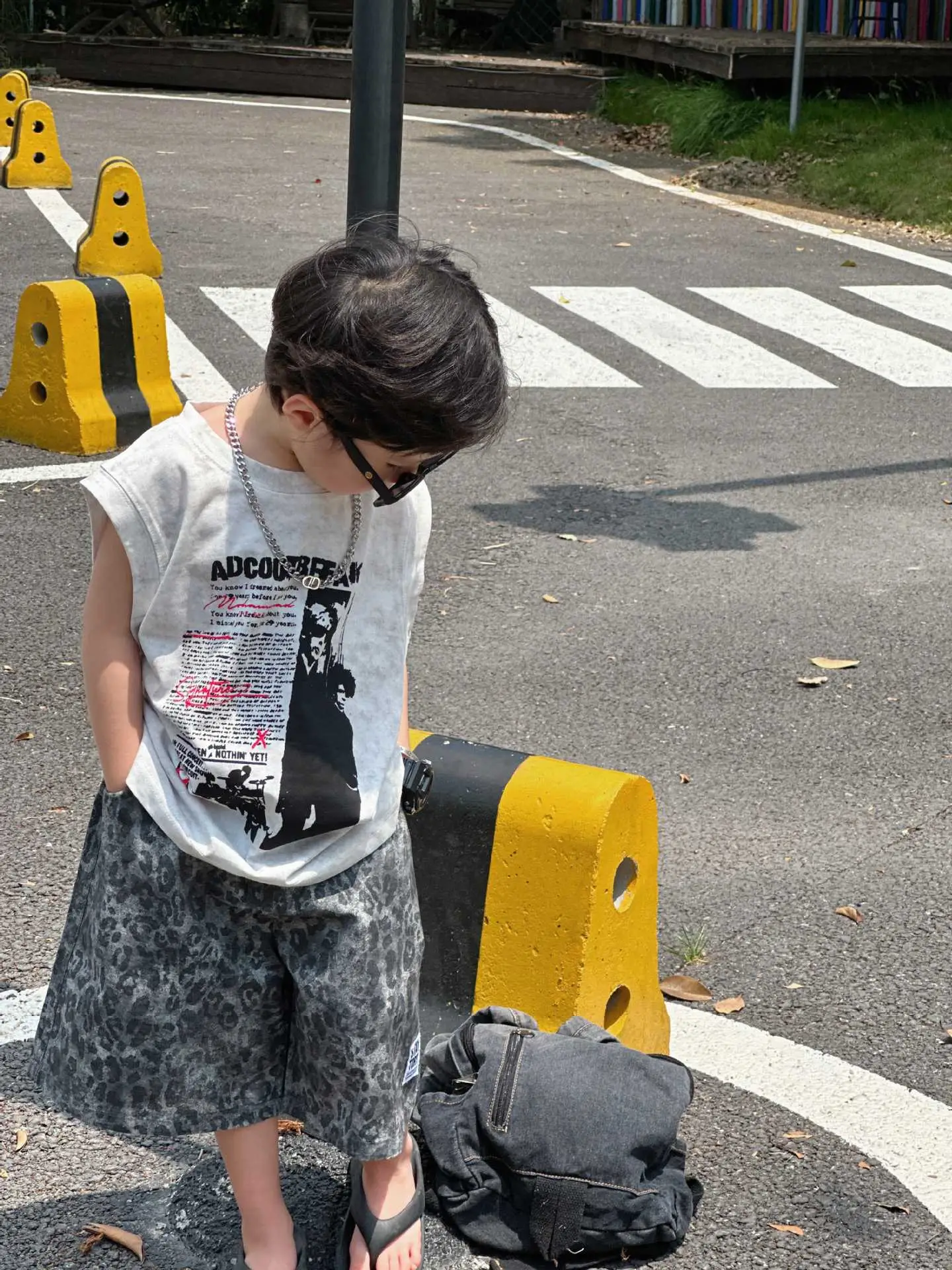 2025 Summer Boys American Streetwear Suit Sleeveless T-Shirt Leopard Print Shorts — feature 5