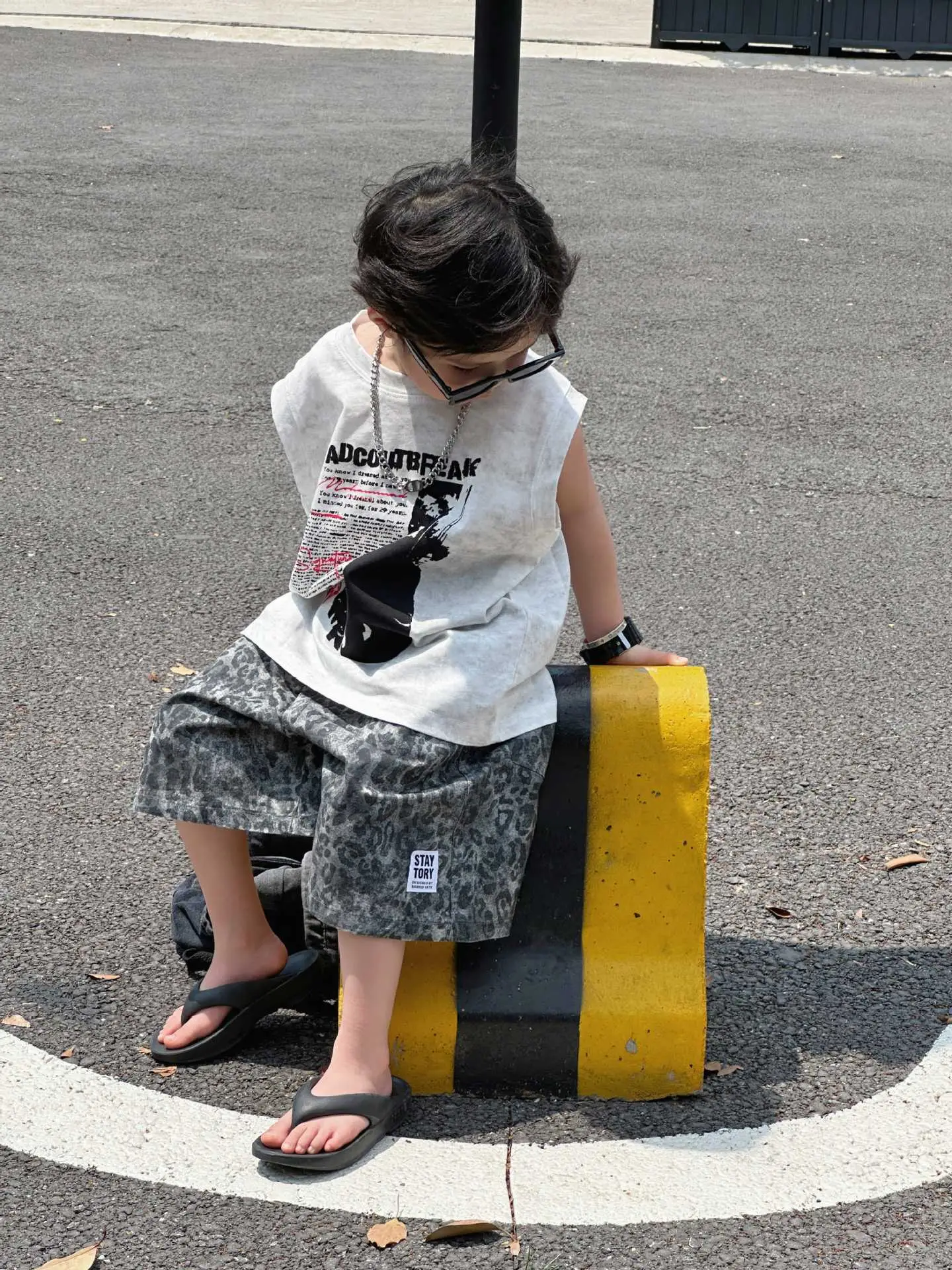 2025 Summer Boys American Streetwear Suit Sleeveless T-Shirt Leopard Print Shorts — feature 8