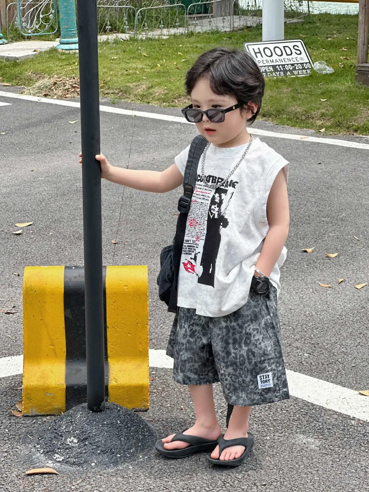 2025 Summer Boys American Streetwear Suit Sleeveless T-Shirt Leopard Print Shorts — feature 9