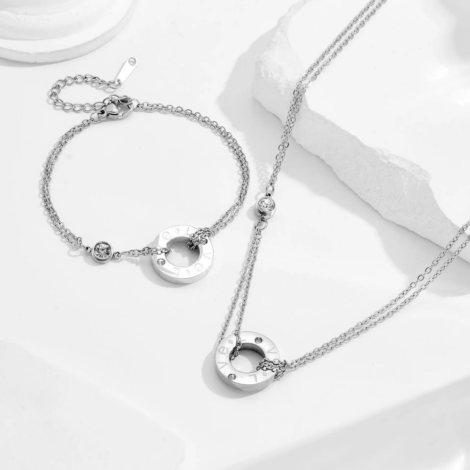 Gold Diamond Double Chain Bracelet & Necklace Set — feature 9