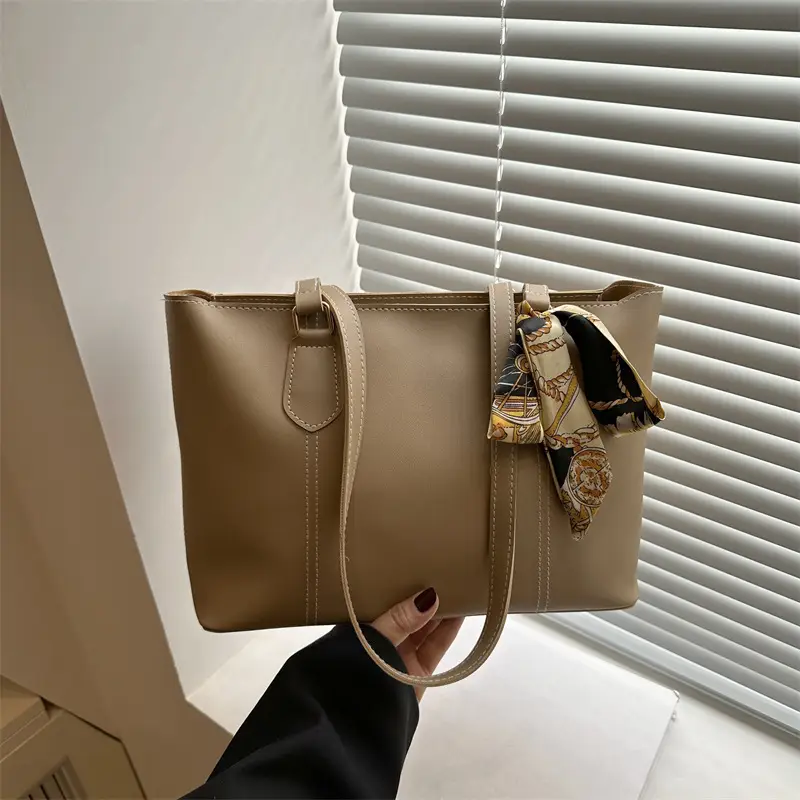 Minimalist Silk Scarf Tote Bag Brown Black Brown