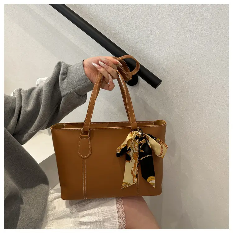 Minimalist Silk Scarf Tote Bag Brown Black Brown — feature 10