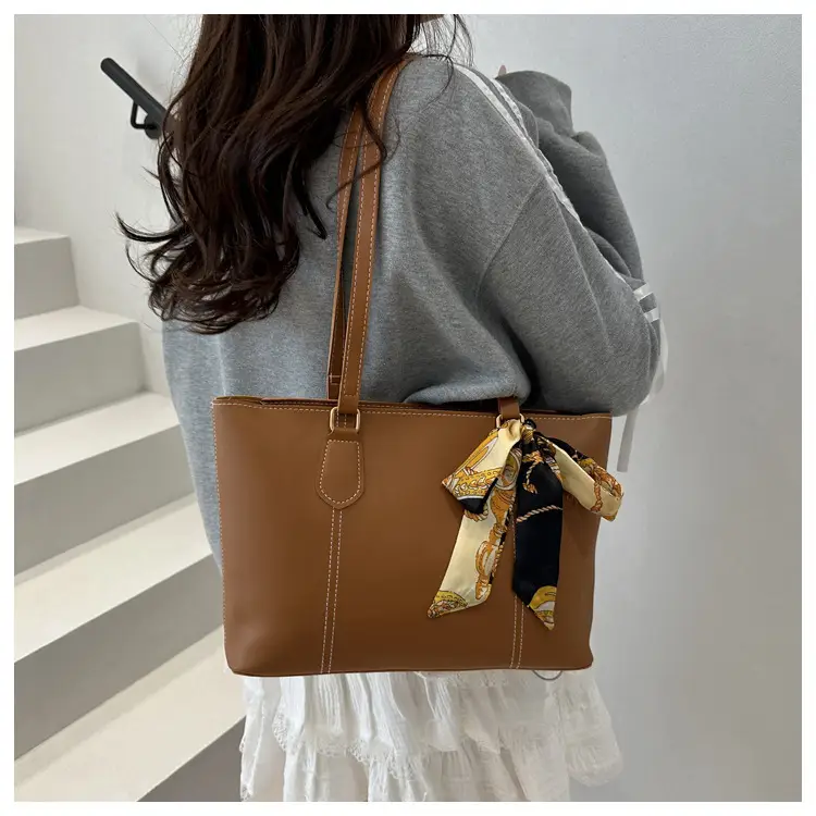 Minimalist Silk Scarf Tote Bag Brown Black Brown — feature 12