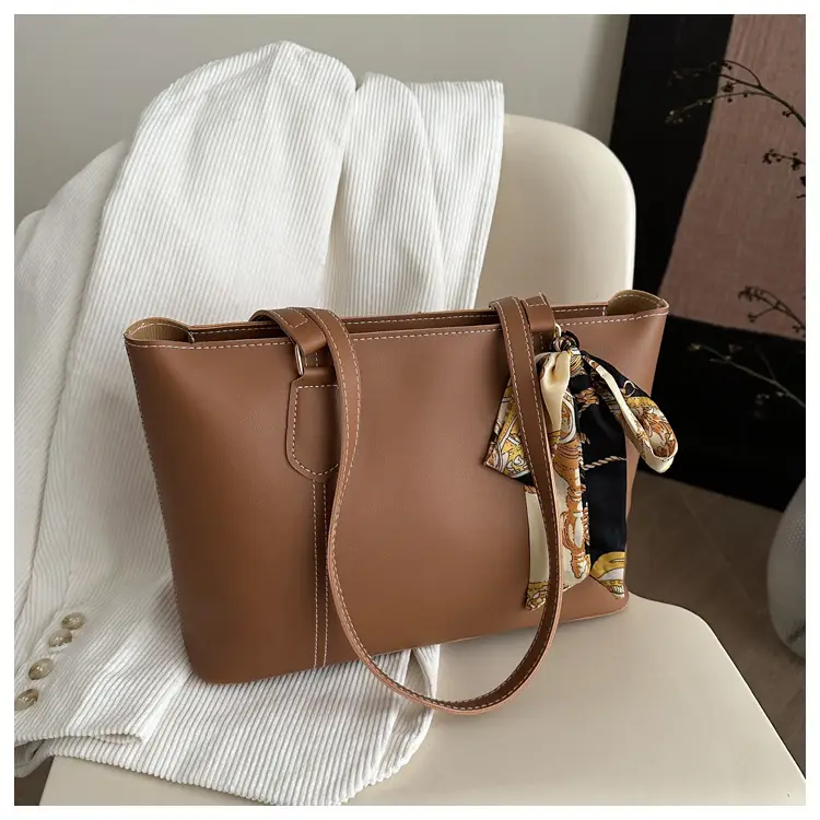 Minimalist Silk Scarf Tote Bag Brown Black Brown — feature 16