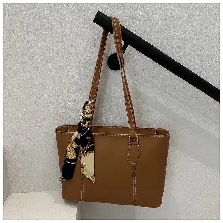 Minimalist Silk Scarf Tote Bag Brown Black Brown — feature 21
