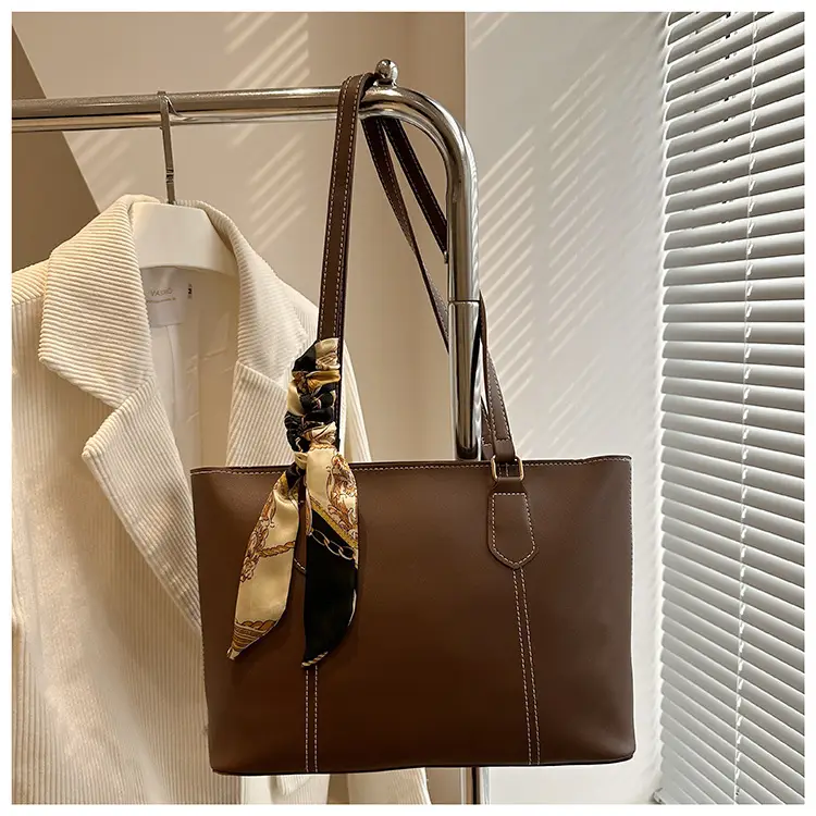 Minimalist Silk Scarf Tote Bag Brown Black Brown — feature 22