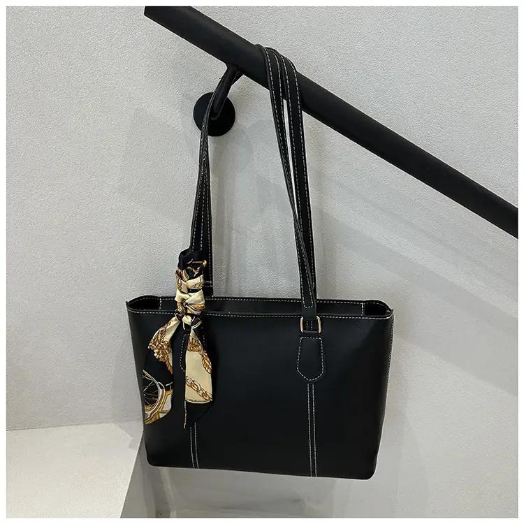 Minimalist Silk Scarf Tote Bag Brown Black Brown — feature 23