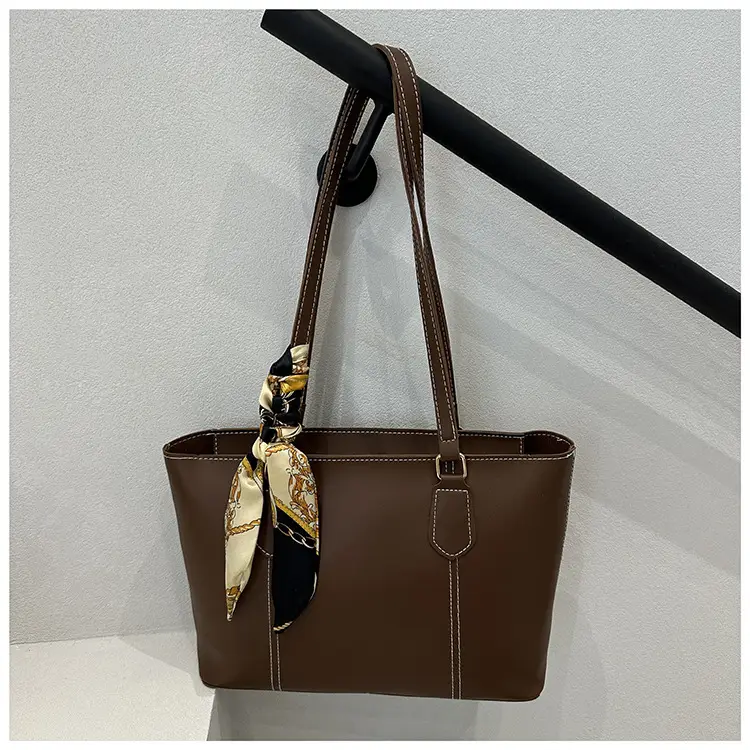 Minimalist Silk Scarf Tote Bag Brown Black Brown — feature 24