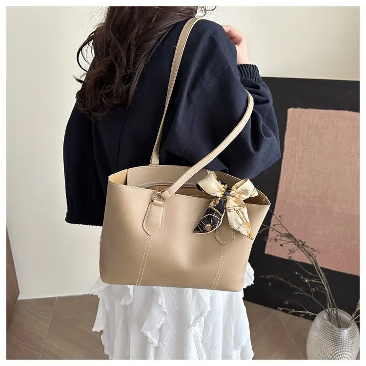 Minimalist Silk Scarf Tote Bag Brown Black Brown — feature 9