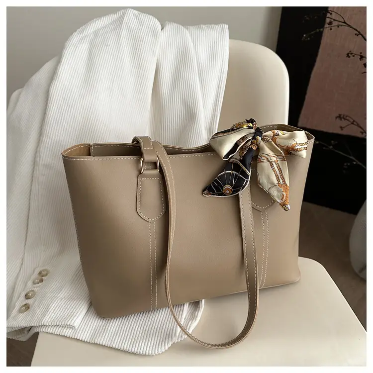 Minimalist Silk Scarf Tote Bag Brown Black Brown