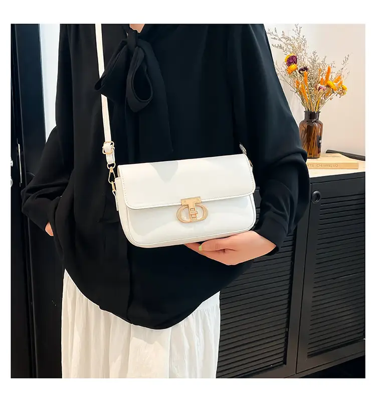 White Retro Lock Crossbody Bag for Women — feature 14