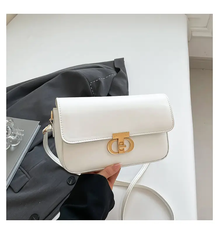 White Retro Lock Crossbody Bag for Women - Image 2