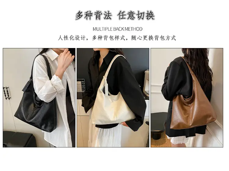 Black Large-Capacity Soft Leather Tote Bag for Women — feature 12