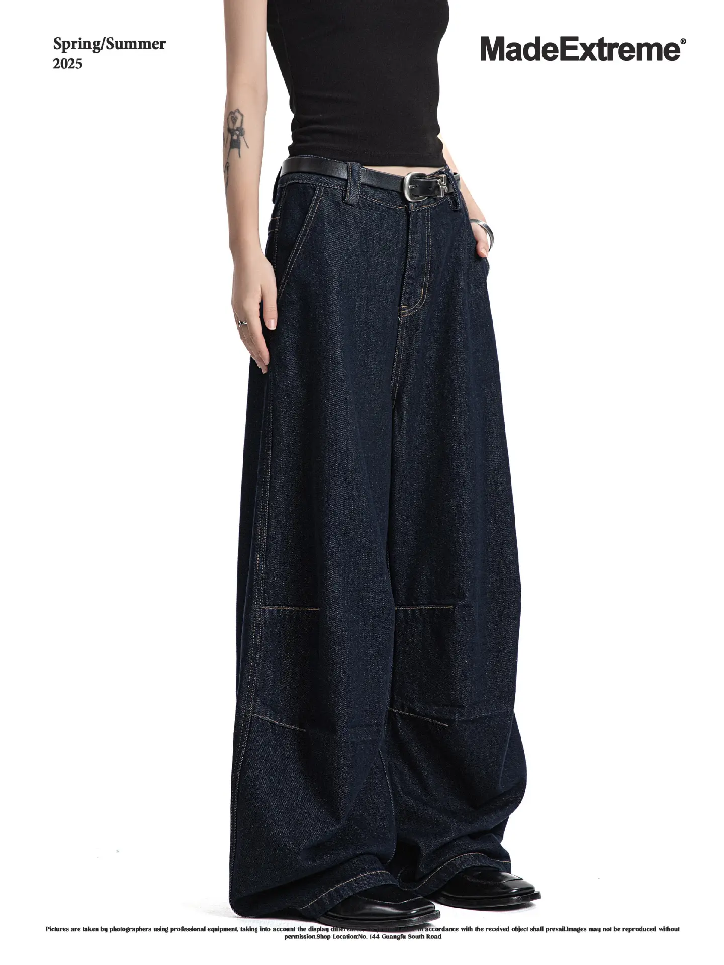 MADEEXTREME Wide Leg Pants Dark Blue Retro Baggy