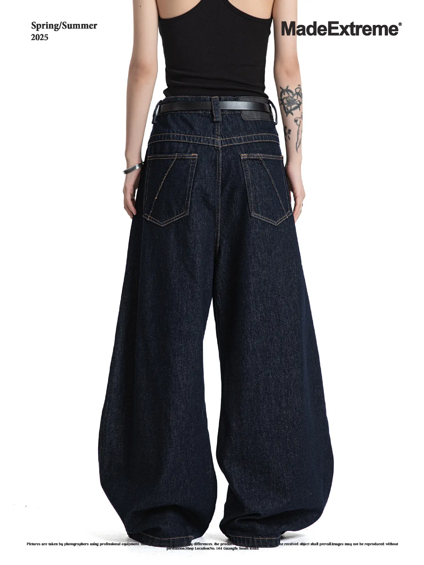 MADEEXTREME Wide Leg Pants Dark Blue Retro Baggy