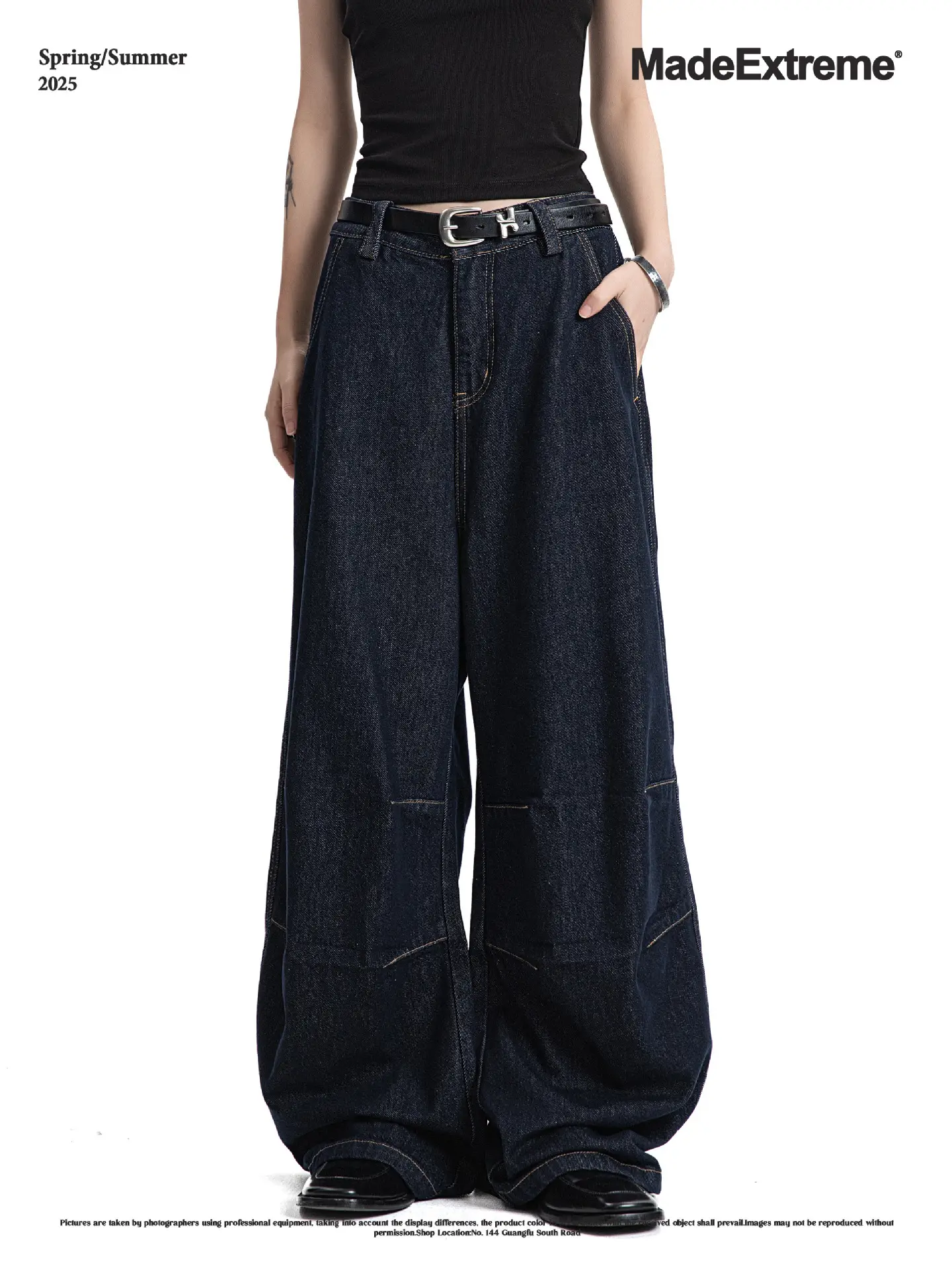 MADEEXTREME Wide Leg Pants Dark Blue Retro Baggy