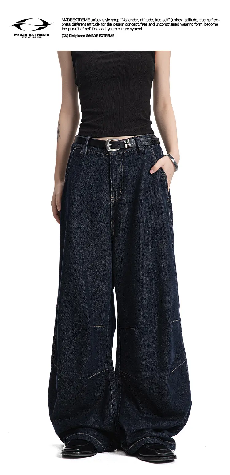 MADEEXTREME Wide Leg Pants Dark Blue Retro Baggy — feature 1