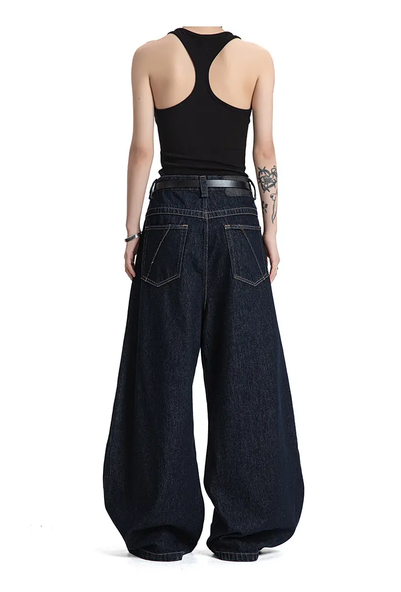 MADEEXTREME Wide Leg Pants Dark Blue Retro Baggy — feature 10