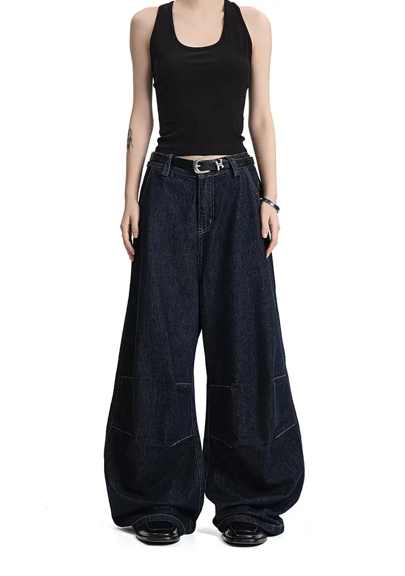 MADEEXTREME Wide Leg Pants Dark Blue Retro Baggy — feature 7