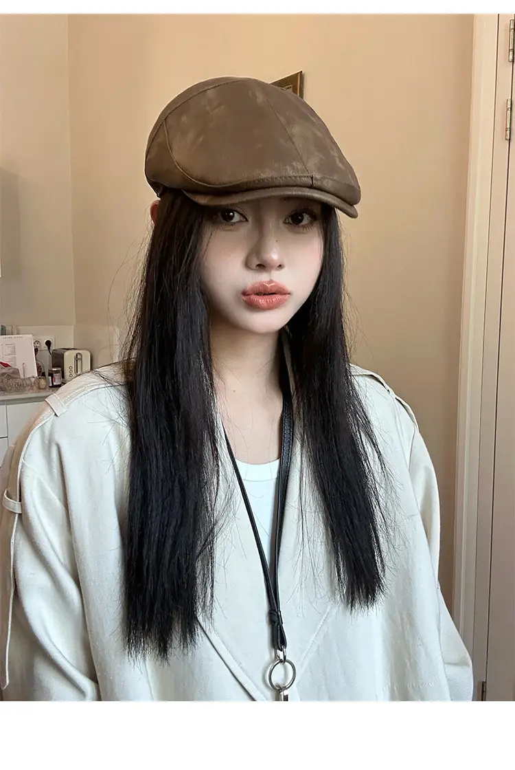 Autumn Winter British Japanese Retro Pu Leather Forward Cap Women's Painter Hat Hong Kong Style Beret Niche Baseball Cap — feature 11