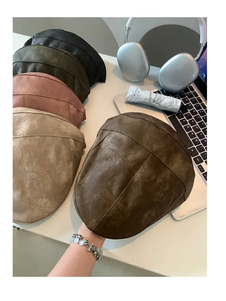 Autumn Winter British Japanese Retro Pu Leather Forward Cap Women's Painter Hat Hong Kong Style Beret Niche Baseball Cap — feature 14