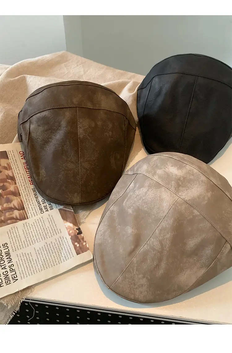 Autumn Winter British Japanese Retro Pu Leather Forward Cap Women's Painter Hat Hong Kong Style Beret Niche Baseball Cap — feature 15