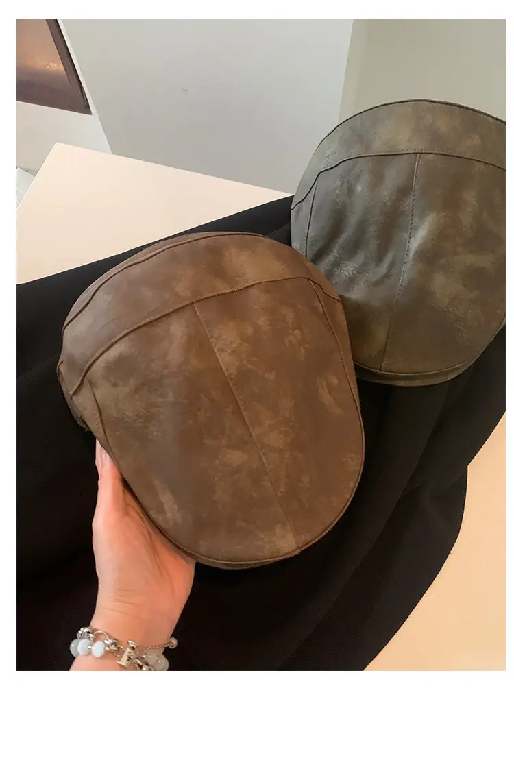 Autumn Winter British Japanese Retro Pu Leather Forward Cap Women's Painter Hat Hong Kong Style Beret Niche Baseball Cap — feature 16