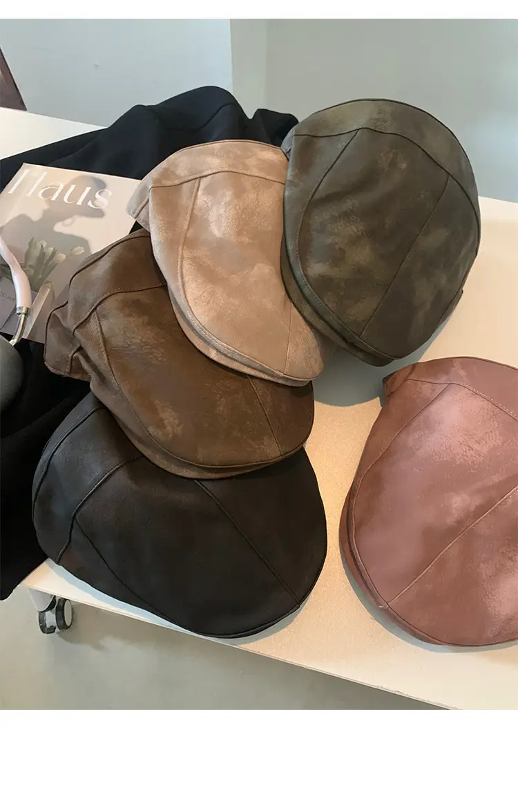 Autumn Winter British Japanese Retro Pu Leather Forward Cap Women's Painter Hat Hong Kong Style Beret Niche Baseball Cap — feature 17