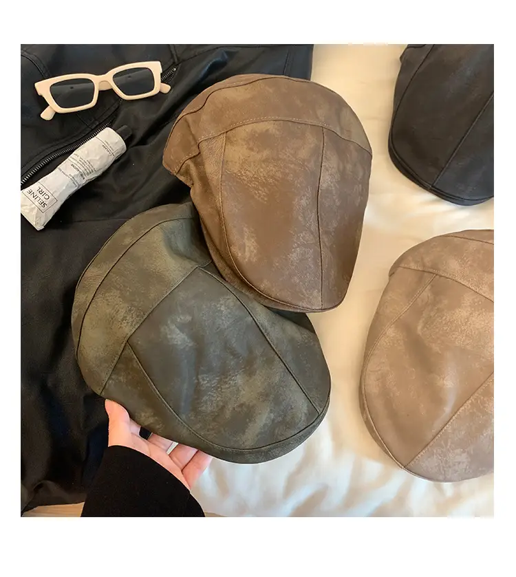 Autumn Winter British Japanese Retro Pu Leather Forward Cap Women's Painter Hat Hong Kong Style Beret Niche Baseball Cap — feature 18