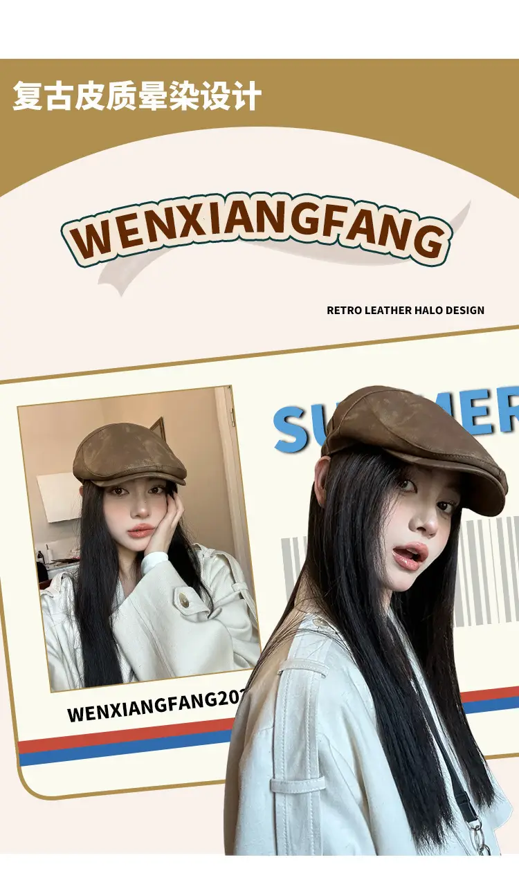 Autumn Winter British Japanese Retro Pu Leather Forward Cap Women's Painter Hat Hong Kong Style Beret Niche Baseball Cap — feature 6