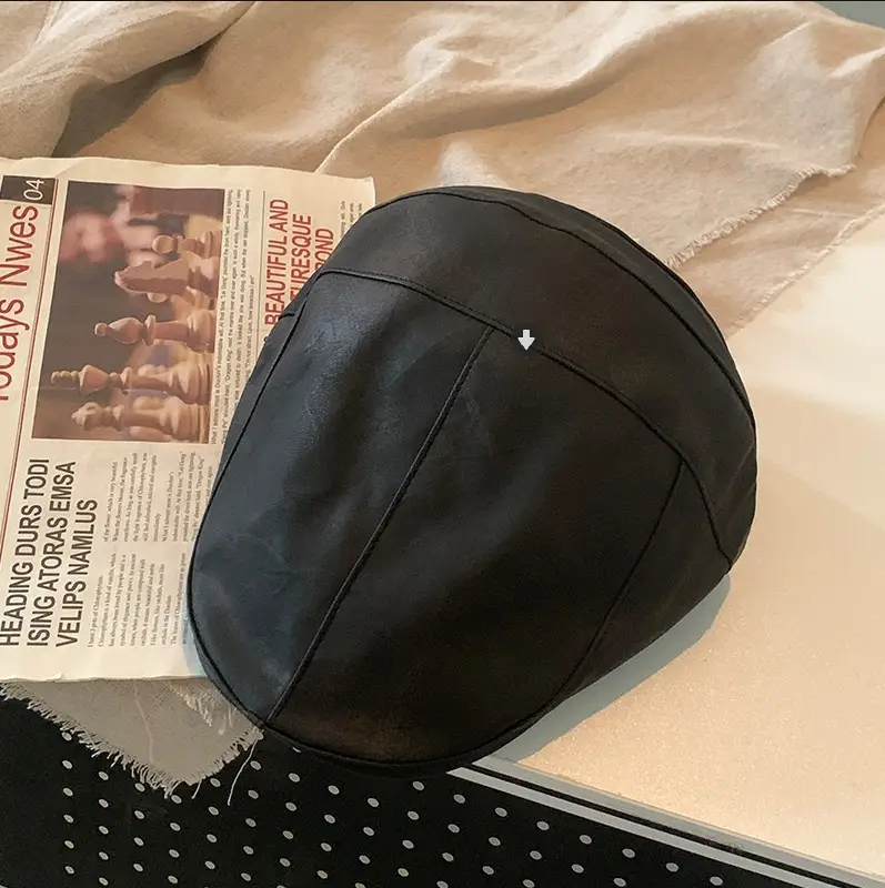 Autumn Winter British Japanese Retro Pu Leather Forward Cap Women's Painter Hat Hong Kong Style Beret Niche Baseball Cap