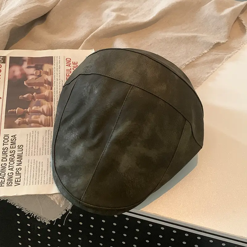 Autumn Winter British Japanese Retro Pu Leather Forward Cap Women's Painter Hat Hong Kong Style Beret Niche Baseball Cap