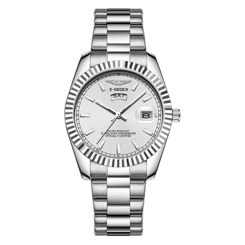 Men's Gold Steel Band Automatic Calendar Watch