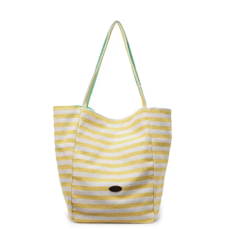 Women Striped Canvas Tote Bag Large Capacity Lightweight Commuting - Image 3