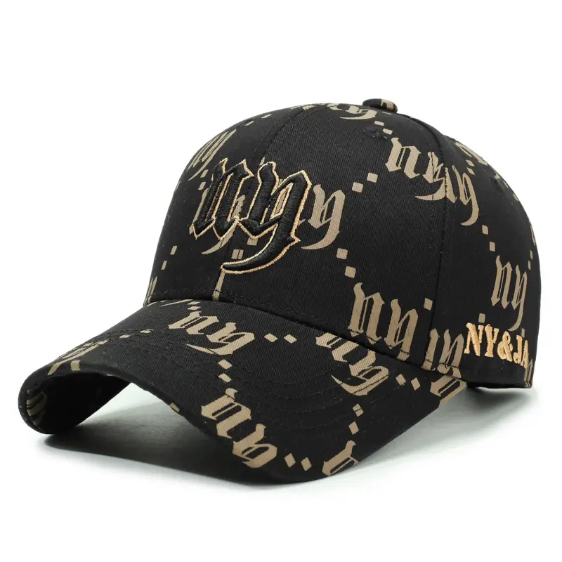 Unisex Embroidered Letter Cap Black with Full Print - Image 2