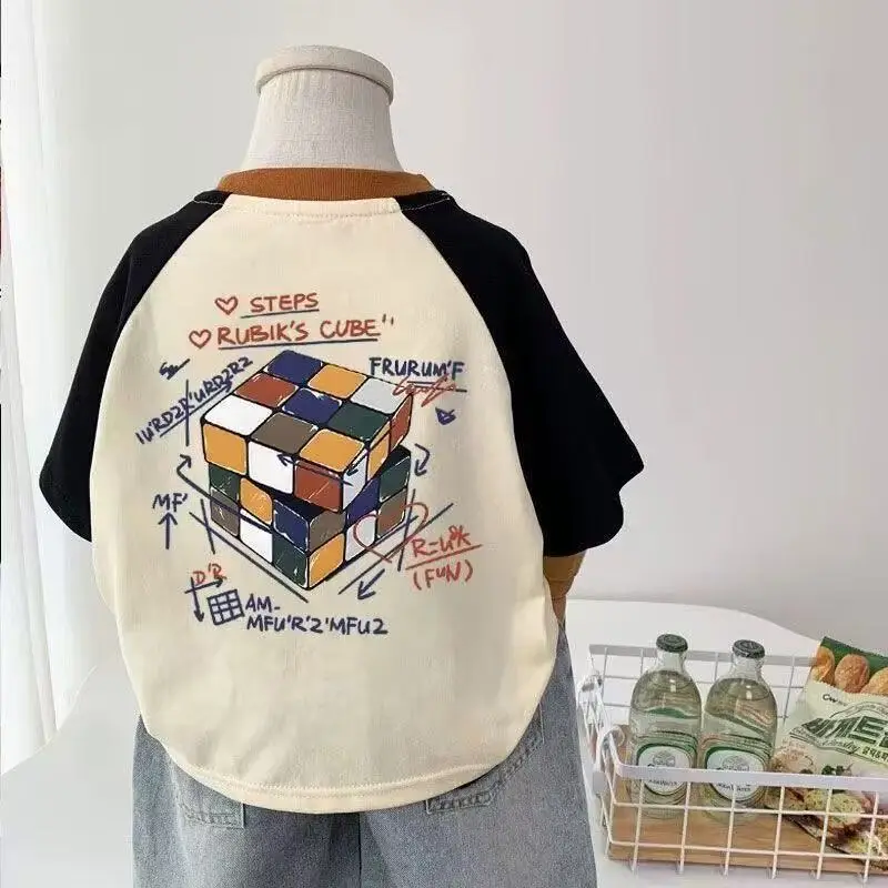Pure Cotton Cartoon Kids T-Shirt Round Neck Summer Wear - Image 2