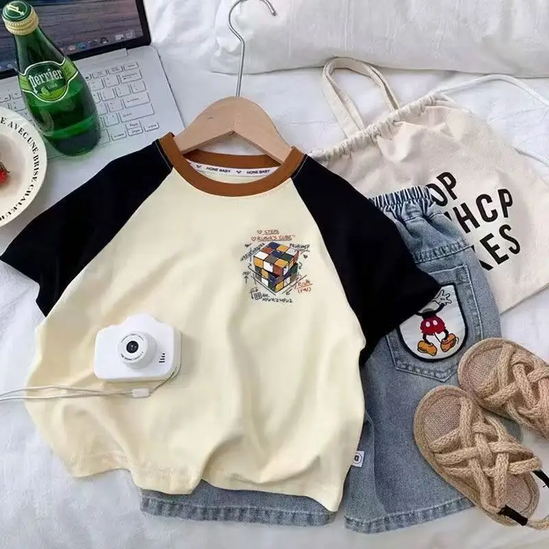 Pure Cotton Cartoon Kids T-Shirt Round Neck Summer Wear - Image 4