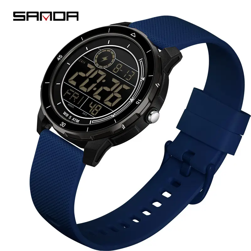 Sanda Digital Alarm Clock Watch White Silicone Strap - Image 4