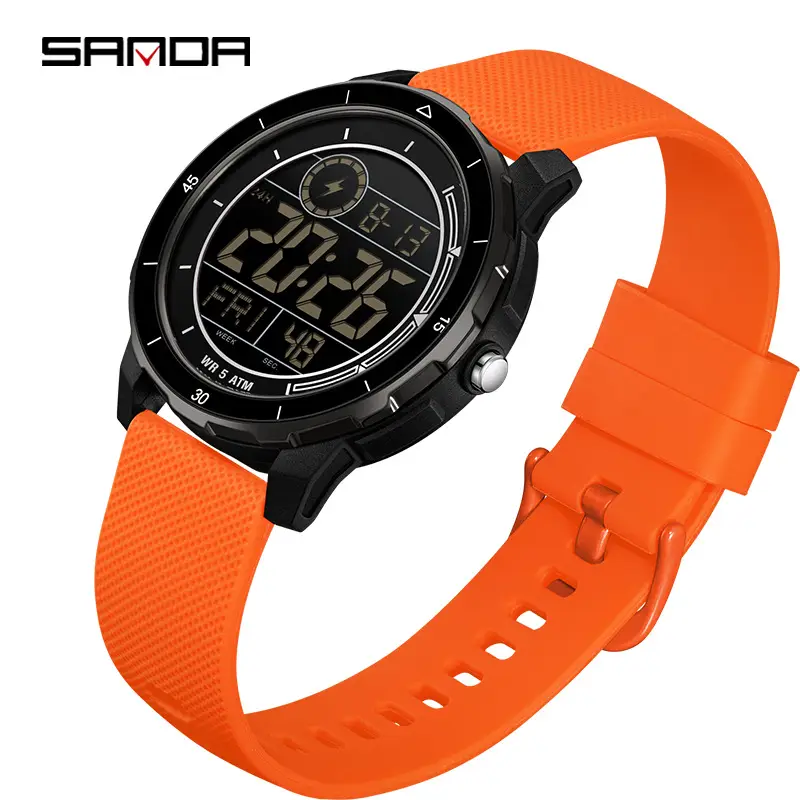 Sanda Digital Alarm Clock Watch White Silicone Strap - Image 5