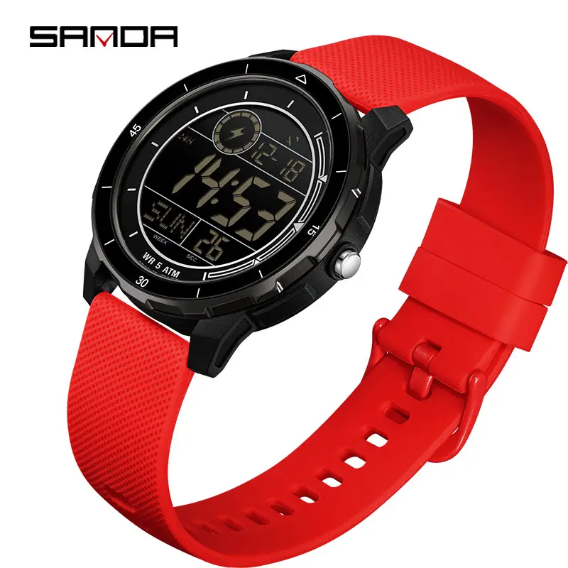 Sanda Digital Alarm Clock Watch White Silicone Strap - Image 6