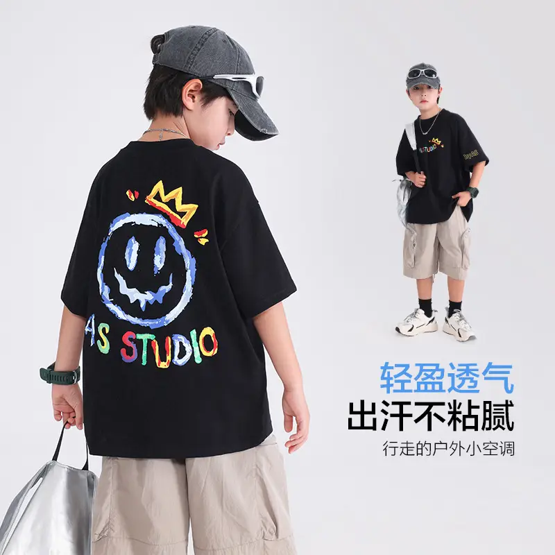 Boys Black Graffiti T-Shirt 2026 Kids Summer Cool - Image 2