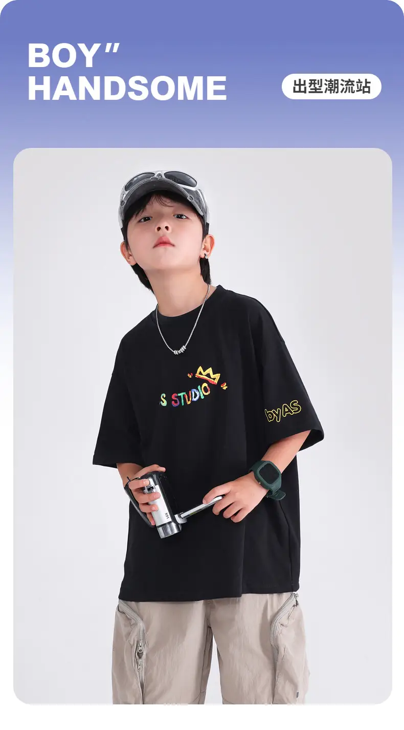 Boys Black Graffiti T-Shirt 2026 Kids Summer Cool — feature 1