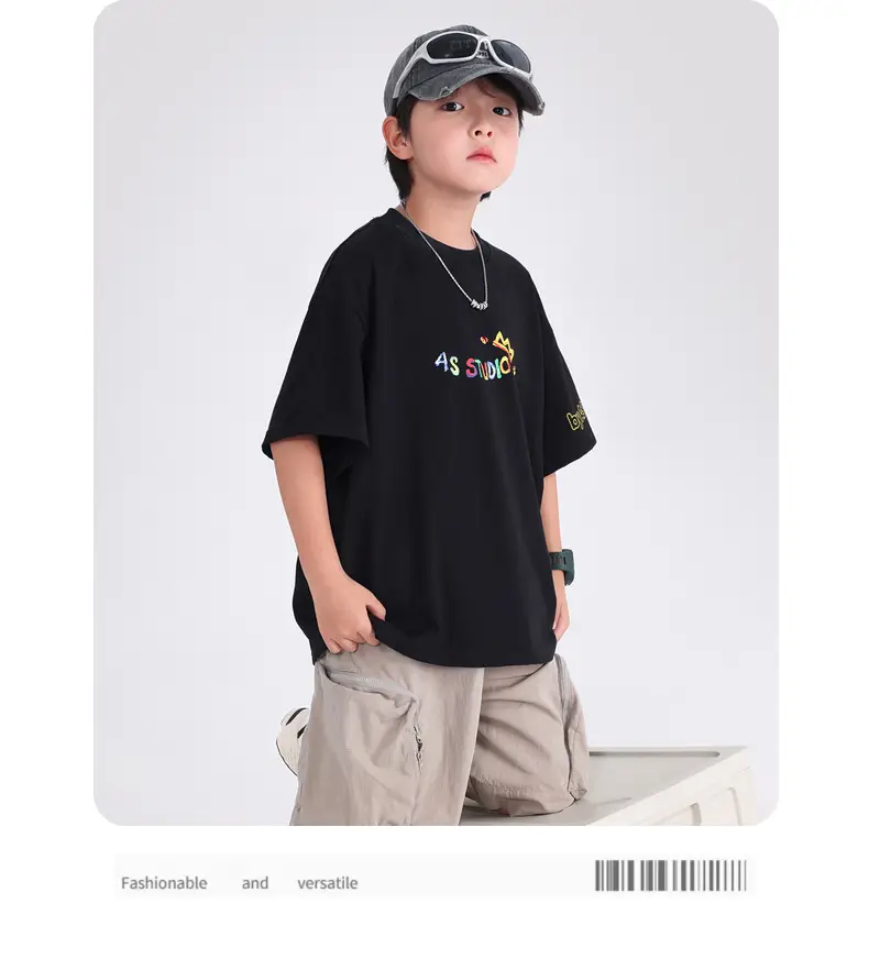 Boys Black Graffiti T-Shirt 2026 Kids Summer Cool — feature 19