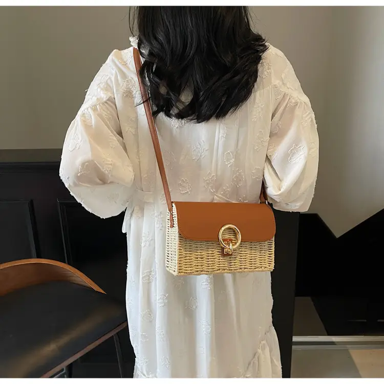 Women Beach Bag Orange Woven Square Shoulder Crossbody — feature 20