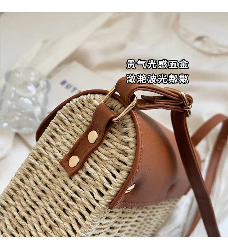 Women Beach Bag Orange Woven Square Shoulder Crossbody — feature 4